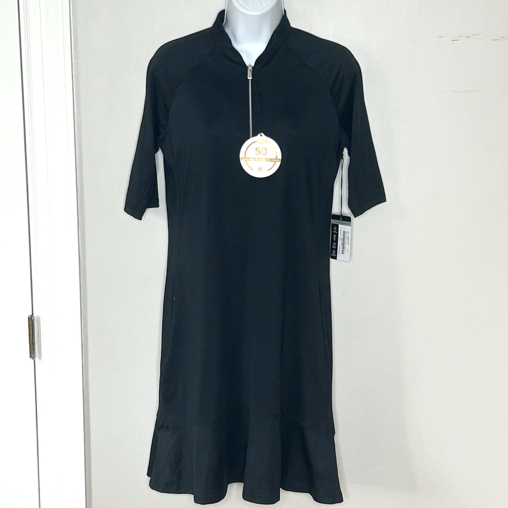 Tail Athleisure Dress S 1/2 Zip Black Athletic S/S Vented UPF 50 Pockets NWT